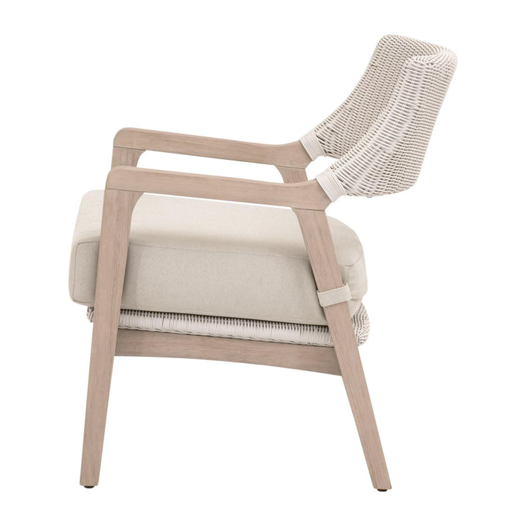 Essentials For Living Lucia Outdoor Club Chair ~ Pure White Synthetic Wicker, Performance Stone, Washed Ever Teak