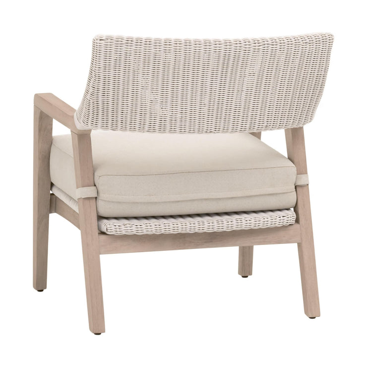Essentials For Living Lucia Outdoor Club Chair ~ Pure White Synthetic Wicker, Performance Stone, Washed Ever Teak