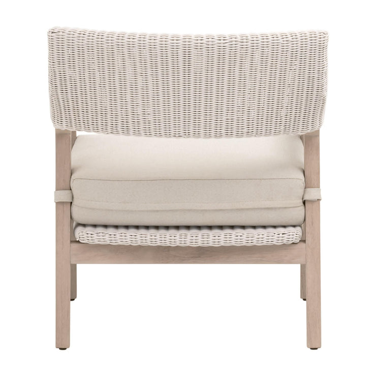 Essentials For Living Lucia Outdoor Club Chair ~ Pure White Synthetic Wicker, Performance Stone, Washed Ever Teak