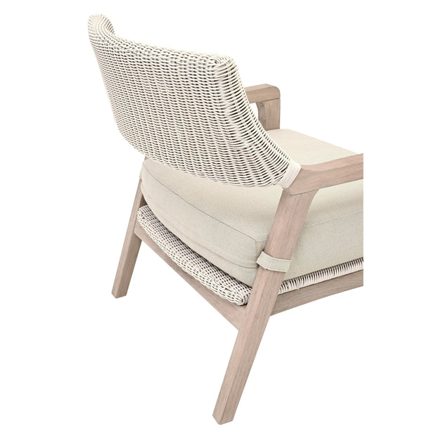 Essentials For Living Lucia Outdoor Club Chair ~ Pure White Synthetic Wicker, Performance Stone, Washed Ever Teak
