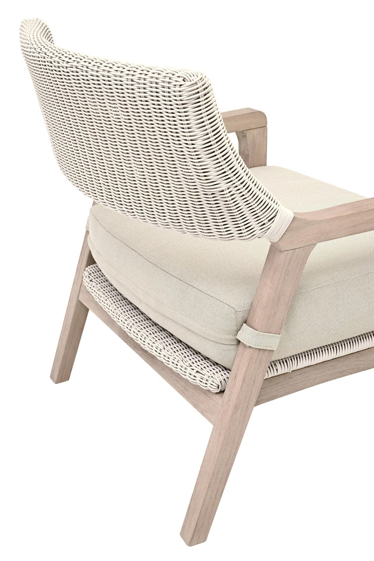 Essentials For Living Lucia Outdoor Club Chair ~ Pure White Synthetic Wicker, Performance Stone, Washed Ever Teak