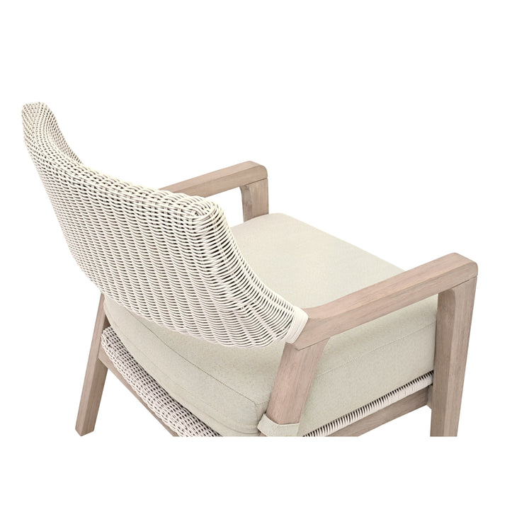 Essentials For Living Lucia Outdoor Club Chair ~ Pure White Synthetic Wicker, Performance Stone, Washed Ever Teak