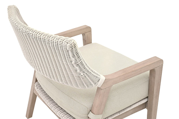 Essentials For Living Lucia Outdoor Club Chair ~ Pure White Synthetic Wicker, Performance Stone, Washed Ever Teak