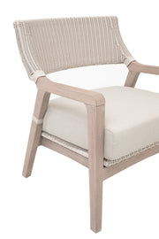 Essentials For Living Lucia Outdoor Club Chair ~ Pure White Synthetic Wicker, Performance Stone, Washed Ever Teak
