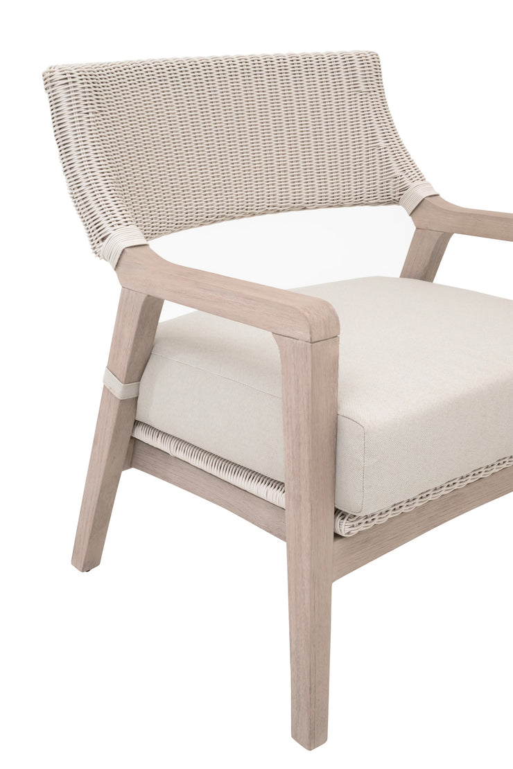Essentials For Living Lucia Outdoor Club Chair ~ Pure White Synthetic Wicker, Performance Stone, Washed Ever Teak