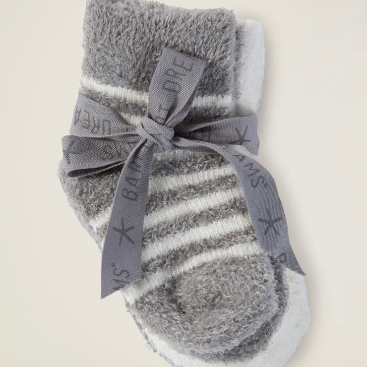 Barefoot Dreams CozyChic Lite Infant Set of 3 Sock Set ~ Pewter and Pearl