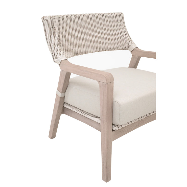 Essentials For Living Lucia Outdoor Club Chair ~ Pure White Synthetic Wicker, Performance Stone, Washed Ever Teak