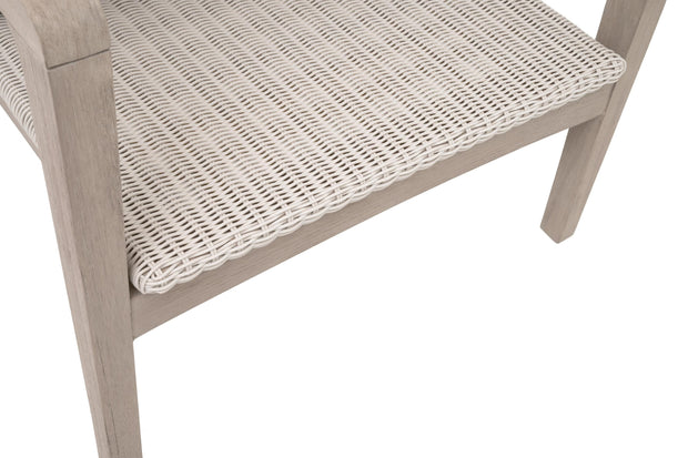 Essentials For Living Lucia Outdoor Club Chair ~ Pure White Synthetic Wicker, Performance Stone, Washed Ever Teak