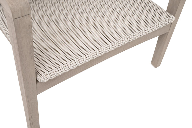 Essentials For Living Lucia Outdoor Club Chair ~ Pure White Synthetic Wicker, Performance Stone, Washed Ever Teak