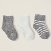 Barefoot Dreams CozyChic Lite Infant Set of 3 Sock Set ~ Pewter and Pearl