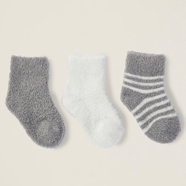 Barefoot Dreams CozyChic Lite Infant Set of 3 Sock Set ~ Pewter and Pearl