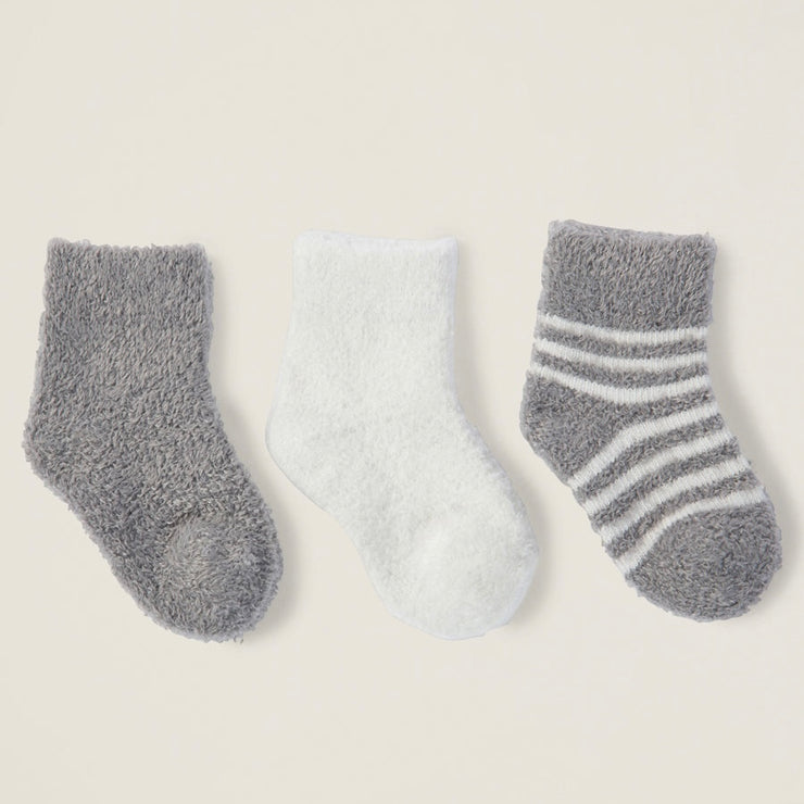 Barefoot Dreams CozyChic Lite Infant Set of 3 Sock Set ~ Pewter and Pearl