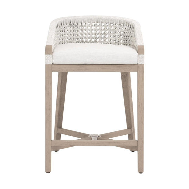 Essentials For Living Montecito Counter Stool~ White Speckle Round Rope, Performance White Speckle, Washed Ever Teak