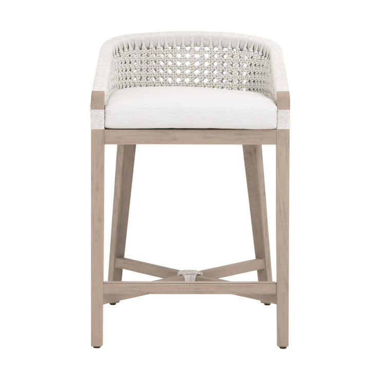 Essentials For Living Montecito Counter Stool~ White Speckle Round Rope, Performance White Speckle, Washed Ever Teak