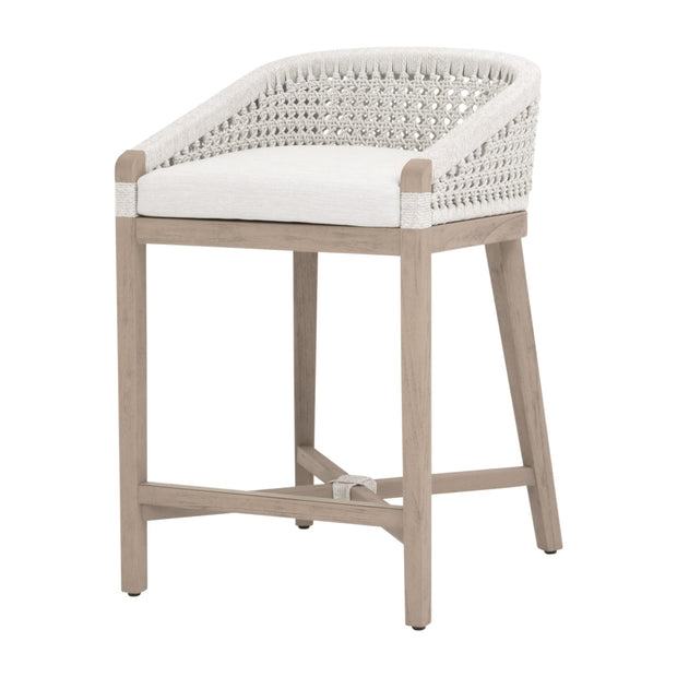 Essentials For Living Montecito Counter Stool~ White Speckle Round Rope, Performance White Speckle, Washed Ever Teak