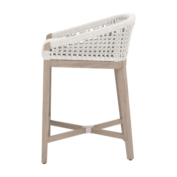 Essentials For Living Montecito Counter Stool~ White Speckle Round Rope, Performance White Speckle, Washed Ever Teak