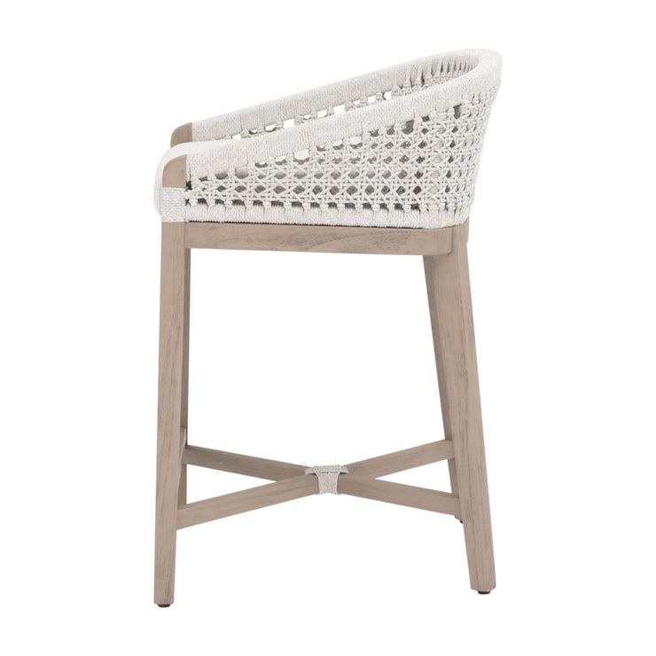 Essentials For Living Montecito Counter Stool~ White Speckle Round Rope, Performance White Speckle, Washed Ever Teak