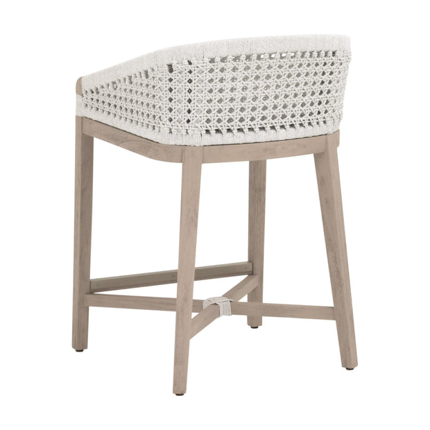 Essentials For Living Montecito Counter Stool~ White Speckle Round Rope, Performance White Speckle, Washed Ever Teak