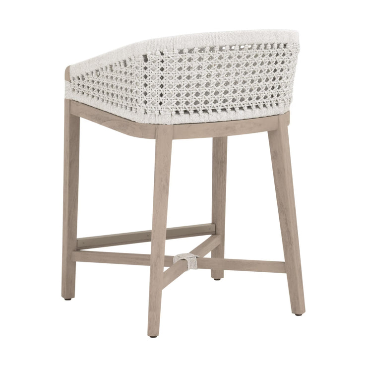 Essentials For Living Montecito Counter Stool~ White Speckle Round Rope, Performance White Speckle, Washed Ever Teak