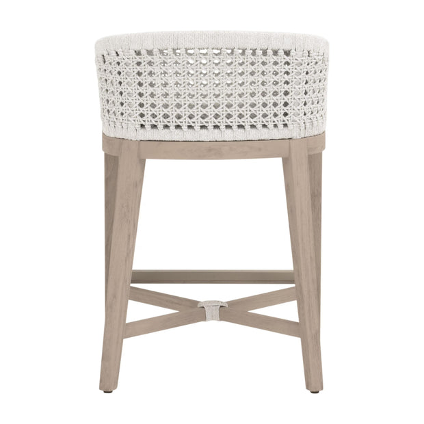 Essentials For Living Montecito Counter Stool~ White Speckle Round Rope, Performance White Speckle, Washed Ever Teak