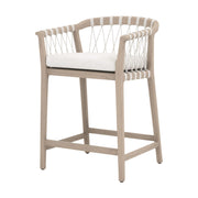 Essentials For Living Pacific Outdoor Counter Stool ~ White Speckle Flat Rope, Performance White Speckle, Washed Ever Teak
