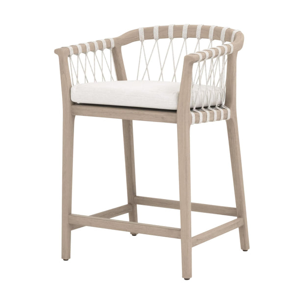 Essentials For Living Pacific Outdoor Counter Stool ~ White Speckle Flat Rope, Performance White Speckle, Washed Ever Teak