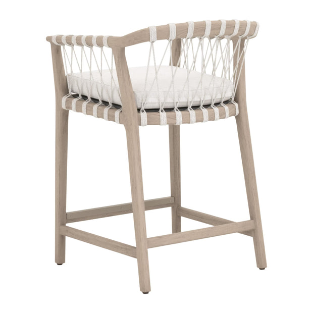Essentials For Living Pacific Outdoor Counter Stool ~ White Speckle Flat Rope, Performance White Speckle, Washed Ever Teak