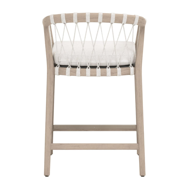 Essentials For Living Pacific Outdoor Counter Stool ~ White Speckle Flat Rope, Performance White Speckle, Washed Ever Teak