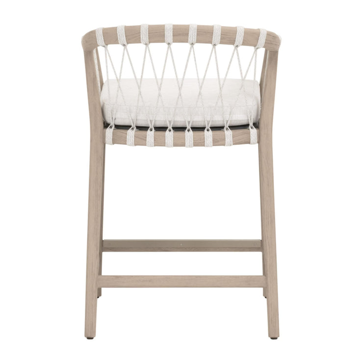Essentials For Living Pacific Outdoor Counter Stool ~ White Speckle Flat Rope, Performance White Speckle, Washed Ever Teak