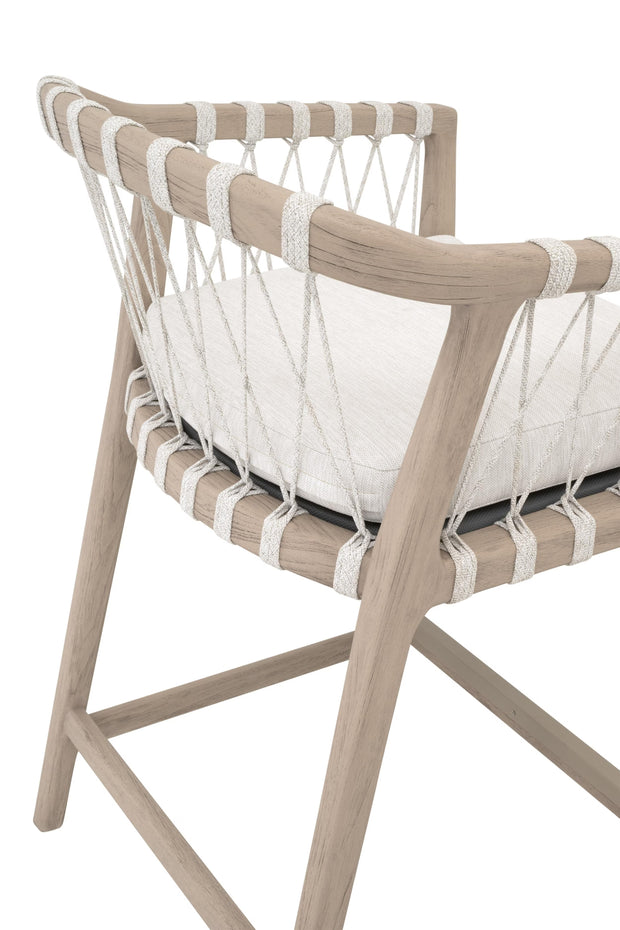 Essentials For Living Pacific Outdoor Counter Stool ~ White Speckle Flat Rope, Performance White Speckle, Washed Ever Teak