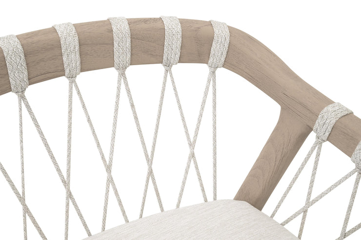 Essentials For Living Pacific Outdoor Counter Stool ~ White Speckle Flat Rope, Performance White Speckle, Washed Ever Teak