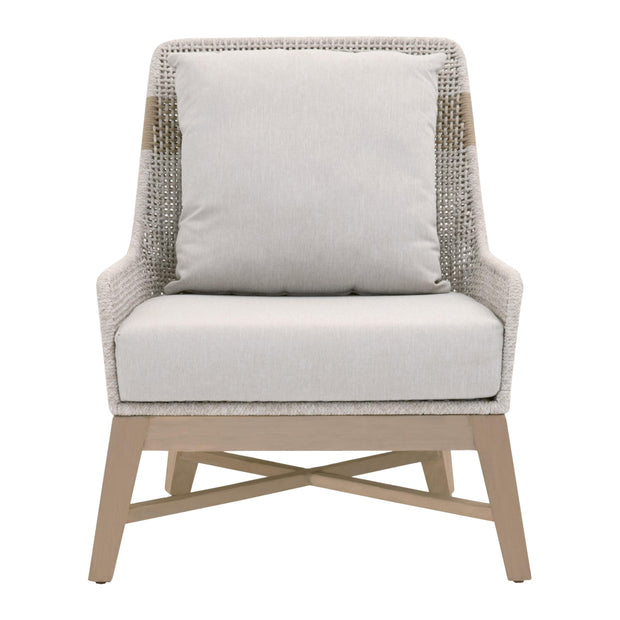 Essentials For Living Tapestry Outdoor Club Chair ~ Taupe & White Flat Rope, Taupe Stripe, Performance Pumice, Washed Ever Teak