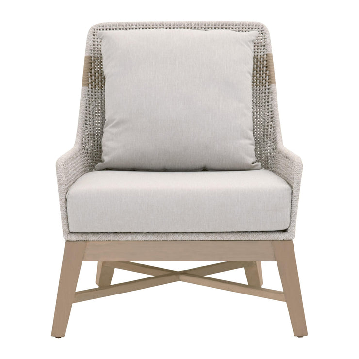 Essentials For Living Tapestry Outdoor Club Chair ~ Taupe & White Flat Rope, Taupe Stripe, Performance Pumice, Washed Ever Teak