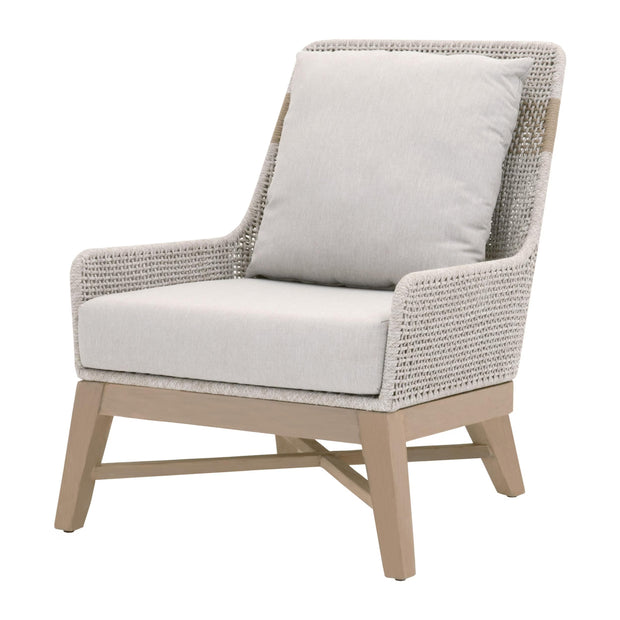 Essentials For Living Tapestry Outdoor Club Chair ~ Taupe & White Flat Rope, Taupe Stripe, Performance Pumice, Washed Ever Teak