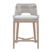 Essentials For Living Tapestry Outdoor Counter Stool ~ Taupe & White Flat Rope, Taupe Stripe, Performance Pumice, Washed Ever Teak