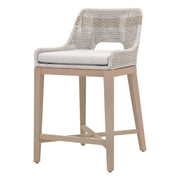 Essentials For Living Tapestry Outdoor Counter Stool ~ Taupe & White Flat Rope, Taupe Stripe, Performance Pumice, Washed Ever Teak