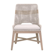 Essentials For Living Tapestry Outdoor Dining Chair ~ Taupe & White Flat Rope, Taupe Stripe, Performance Pumice, Washed Ever Teak
