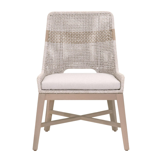 Essentials For Living Tapestry Outdoor Dining Chair ~ Taupe & White Flat Rope, Taupe Stripe, Performance Pumice, Washed Ever Teak