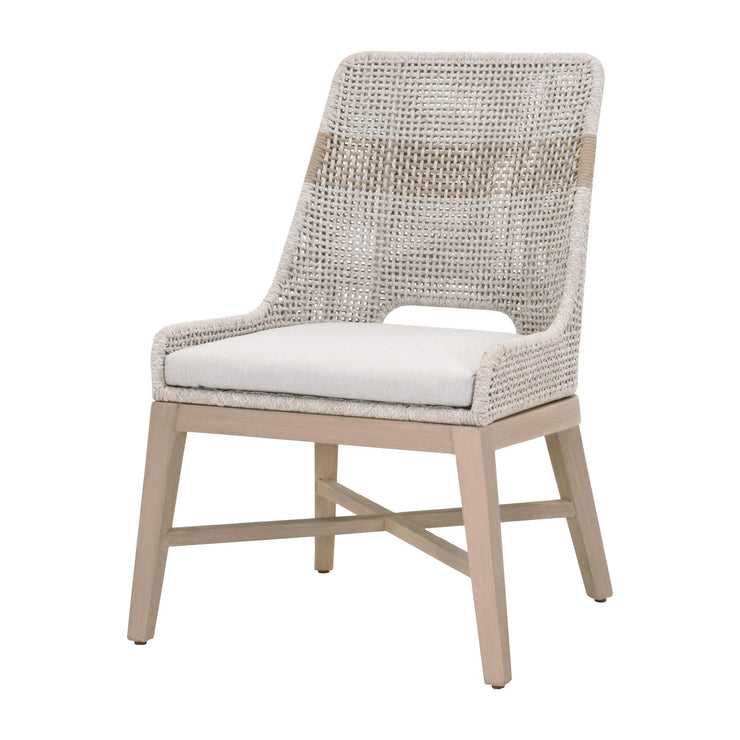 Essentials For Living Tapestry Outdoor Dining Chair ~ Taupe & White Flat Rope, Taupe Stripe, Performance Pumice, Washed Ever Teak