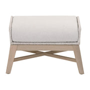 Essentials For Living Tapestry Outdoor Footstool ~ Taupe & White Flat Rope, Taupe Stripe, Performance Pumice, Washed Ever Teak