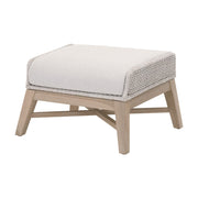 Essentials For Living Tapestry Outdoor Footstool ~ Taupe & White Flat Rope, Taupe Stripe, Performance Pumice, Washed Ever Teak