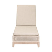 Essentials For Living Tropez Outdoor Chaise Lounge ~ Oat Flat Rope, Performance Ecru Weave, Washed Ever Teak