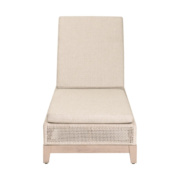 Essentials For Living Tropez Outdoor Chaise Lounge ~ Oat Flat Rope, Performance Ecru Weave, Washed Ever Teak