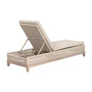 Essentials For Living Tropez Outdoor Chaise Lounge ~ Oat Flat Rope, Performance Ecru Weave, Washed Ever Teak