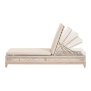 Essentials For Living Tropez Outdoor Chaise Lounge ~ Oat Flat Rope, Performance Ecru Weave, Washed Ever Teak