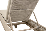 Essentials For Living Tropez Outdoor Chaise Lounge ~ Oat Flat Rope, Performance Ecru Weave, Washed Ever Teak