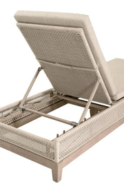 Essentials For Living Tropez Outdoor Chaise Lounge ~ Oat Flat Rope, Performance Ecru Weave, Washed Ever Teak