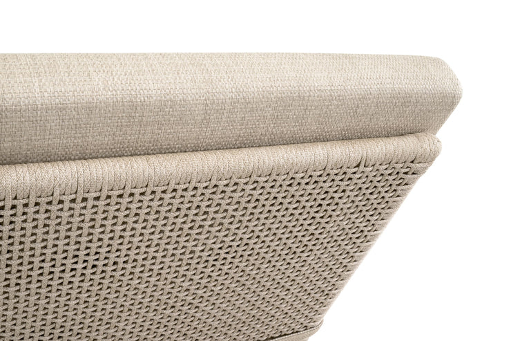 Essentials For Living Tropez Outdoor Chaise Lounge ~ Oat Flat Rope, Performance Ecru Weave, Washed Ever Teak