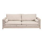 Essentials For Living Tropez Outdoor 90” Sofa ~ Oat Flat Rope, Performance Ecru Weave, Washed Ever Teak