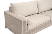 Essentials For Living Tropez Outdoor 90” Sofa ~ Oat Flat Rope, Performance Ecru Weave, Washed Ever Teak